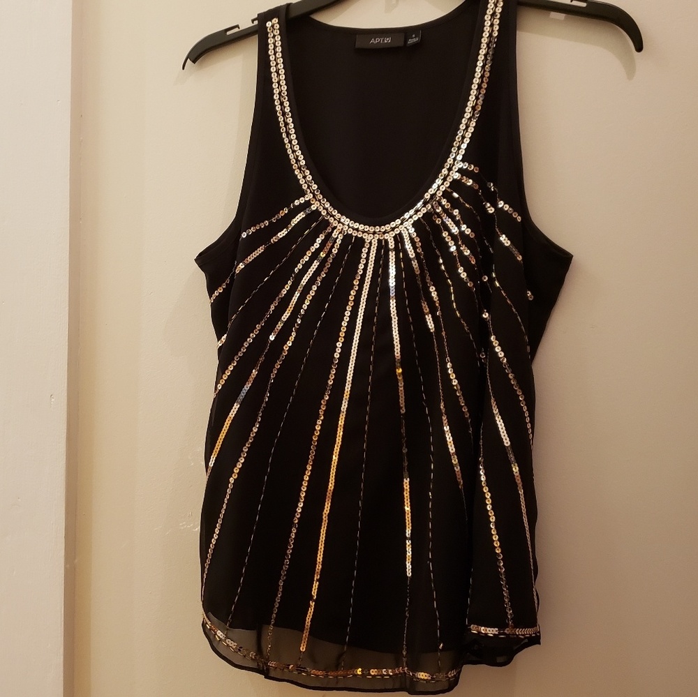 Black With Gold Sequence Sleeveless Blouse